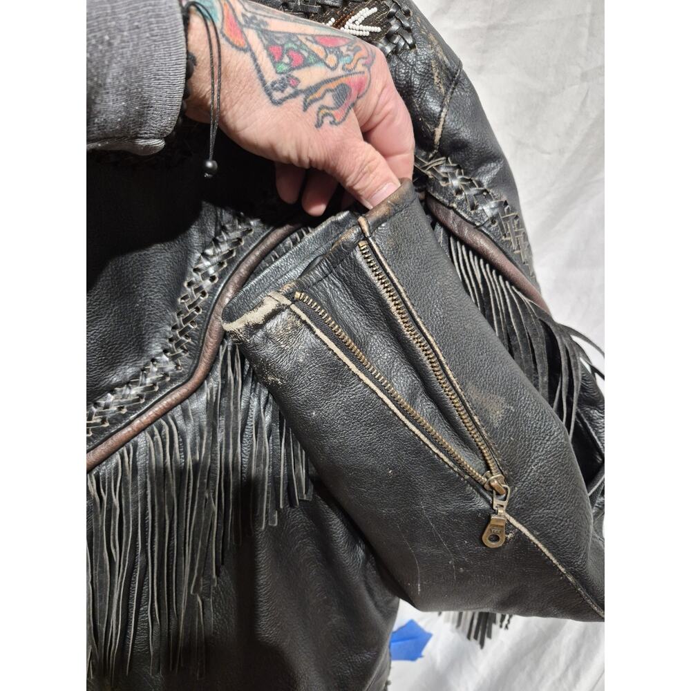 Womens Leather Jacket Fringe Stitching Bead Size 22 With Removable Liner Western - Picture 16 of 16